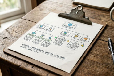 ilustrasi taxonomy seo website di kertas pada papan klip
