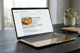 ilustrasi google rich snippet pada chromed bronze laptop