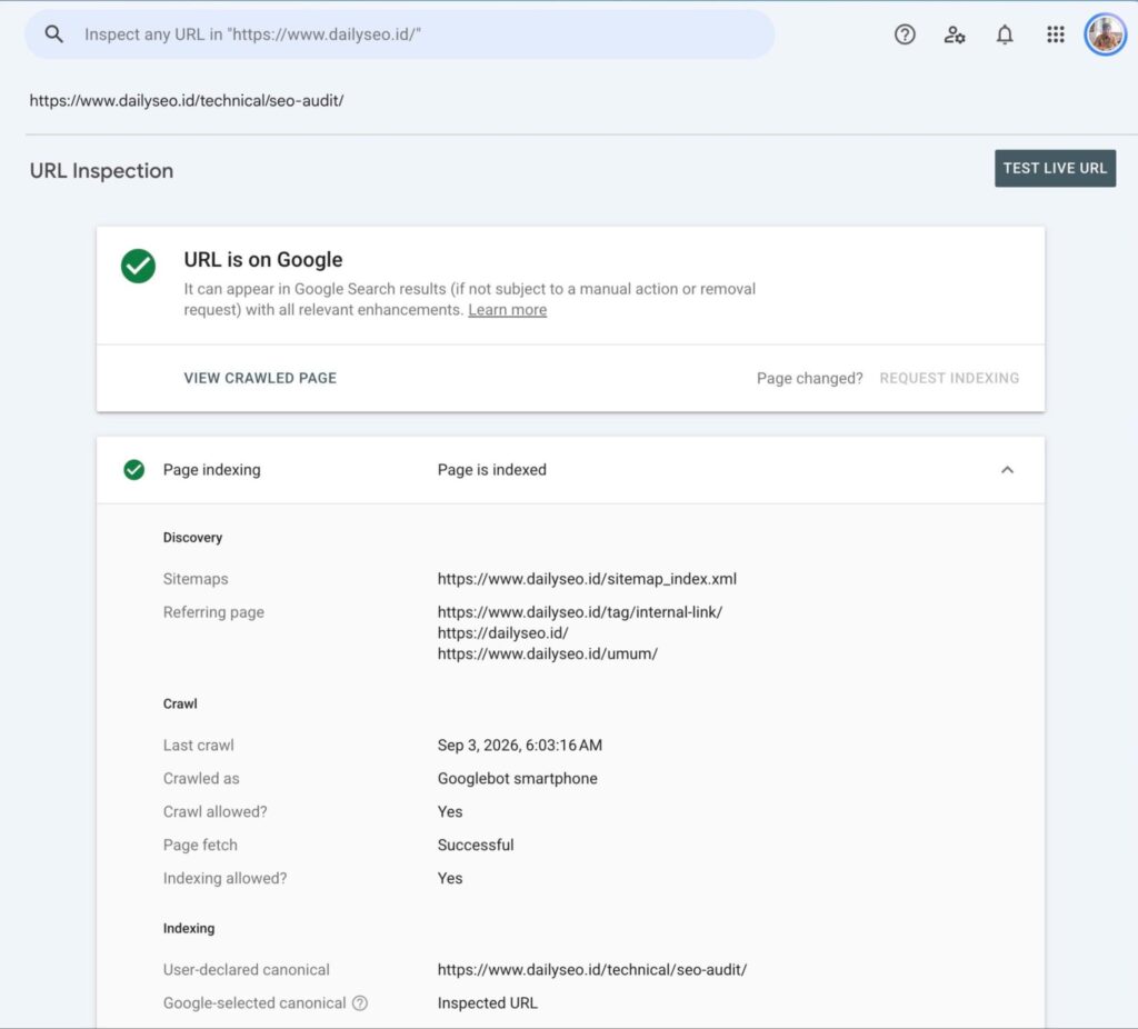 URL Inspection Tool GSC